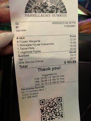 Outrageous!!!! 20% gratuity for two people sitting at the bar for less than two hours. Never again.