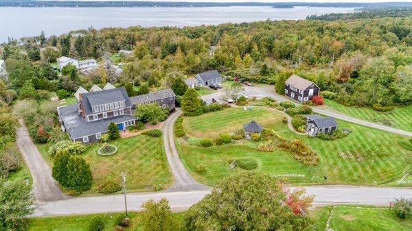 Arial view of The Bradley Inn with John's Bay in the background