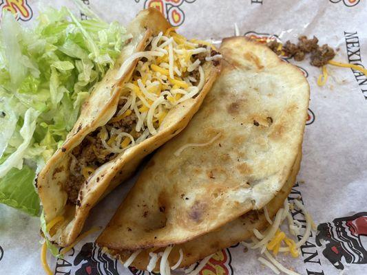 Ground Beef Tacos with fried taco shells