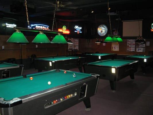 Large game room with six pool tables!