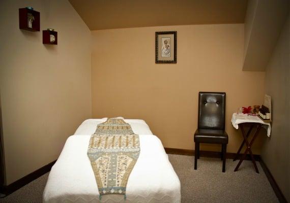 The relaxing spa service area at Fusion Salon Spa Pensacola Beach, the premier Aveda Salon Spa in the Gulf Coast.