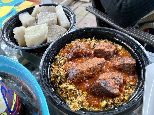 Egusi stew and boiled yam