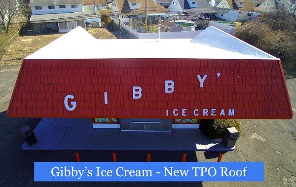 Commercial Roofing Project: Gibby's Ice Cream 
 Work Description: New TPO Roof