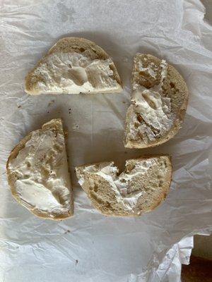 This is the bagel I received.. so much cream cheese ! !