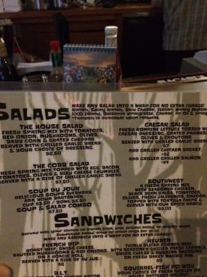 Salad/wrap menu