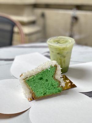 Pandan coconut chiffon cake (weekend special) + Iced Matcha Latte