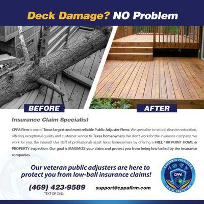 Deck damage by hail