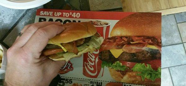 Carl's Jr. burger...the picture says it all.    At least the staff was real nice :)