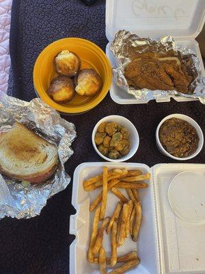 Catfish Filet Dinner Steak Melt Basket Cornbread Sweet potato Casserole Fried Okra