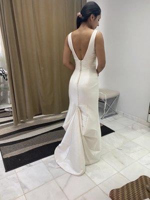 Wedding dress after alterations and addition of a bussel