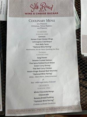 Coolinary menu