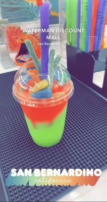 Combo Slushi drink with sour treats