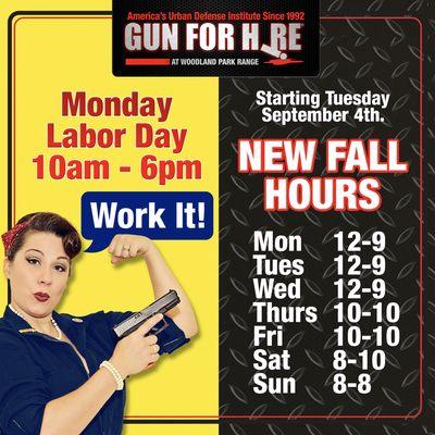 Labor Day and new fall hours are posted!