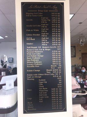 Menu of services and prices