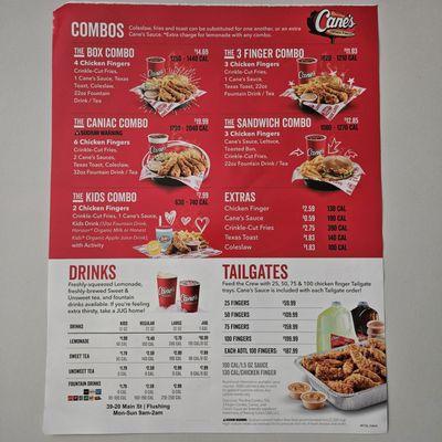 Menu as of October 2024