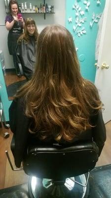 Long layered haircut, and blowout