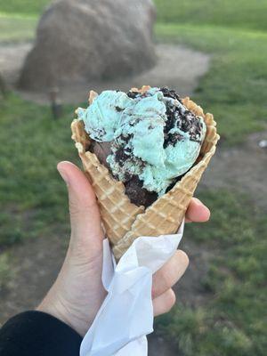 Mint and salted coffee in waffle cone