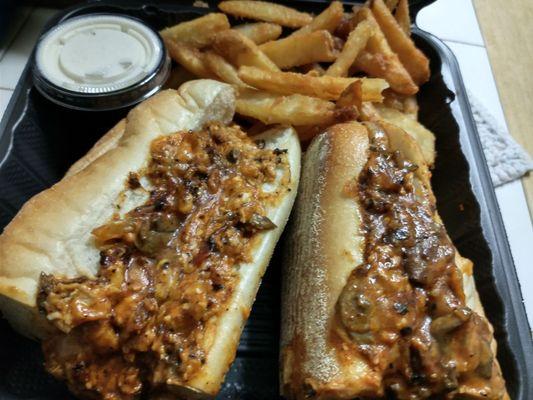 Buffalo chicken cheese steak and fries