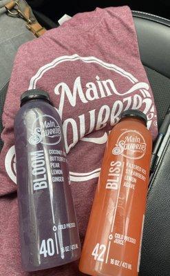 Bloom & Bliss juices + Main Squeeze tee shirt