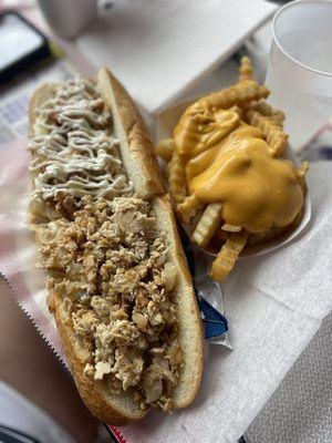 Chicken Cheesesteak Sandwich with Cheese Fries!