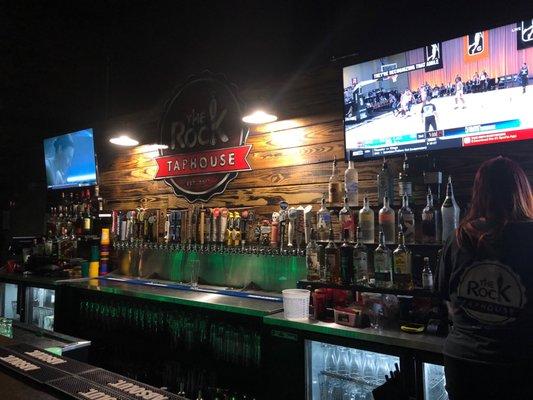 Full Draft taps and Liquor Shelves (left Shelf is all Whiskey/Bourbon and right shelf is vodka, rum, and Tequila!)