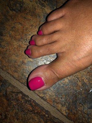 Pedi with pink polish