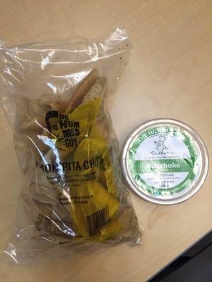 Lemon Pita Chips ($5) &  Artichoke Hummus  ($5)