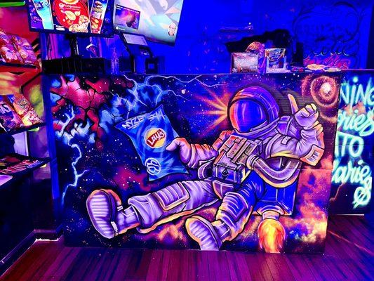 Cool street art decorates the interior.