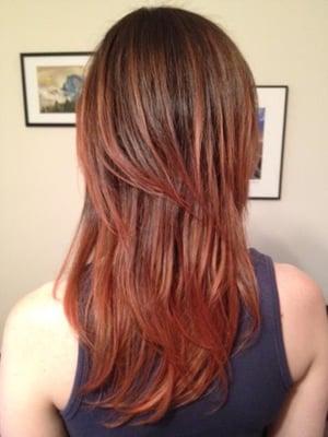 Subtle pink highlights from Jamie B with a layer cut