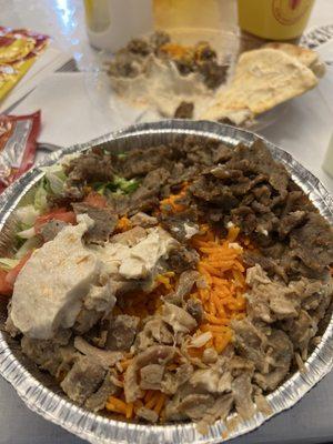 Small Chicken & Beef Gyro Platter - wi the Hummus as well. Very good