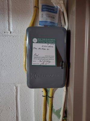 Electrical inspection tag for the code compliance electrical install. We completed work for the pool & heater electric.