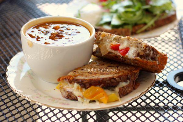 Grilled Veggie & Cheese ($13) w/ soup of the day (spicy lentil)