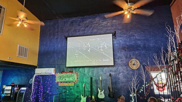 Football on the screen above the Stage