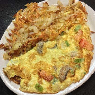 omelette and hash browns (2019)