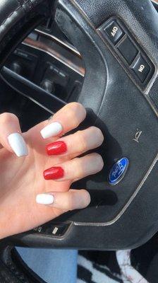 White gel with red accent gel nails!