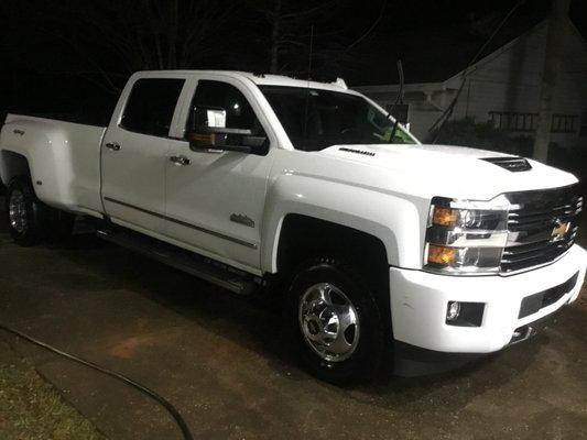 Did a paint correction on this F 350. He got the 3 year ceramic coating package.