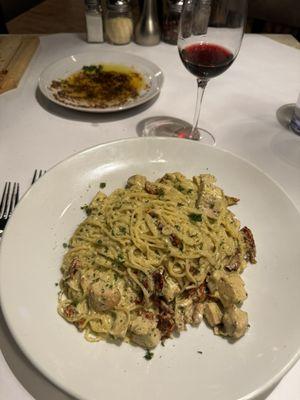 Creamy Pesto, Chicken and Sun-Dried Tomatoes with Angel Hair Pasta