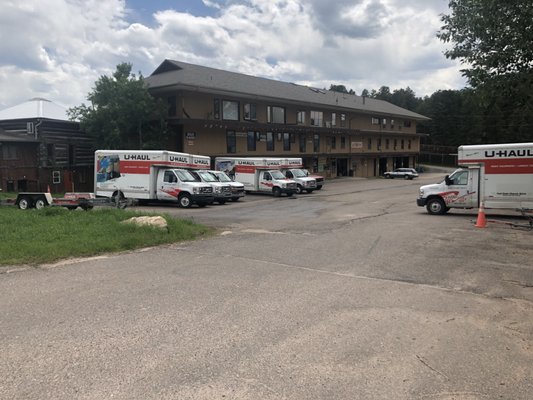 View of parking lot from the road. Located across from Evergreen Fire Station.