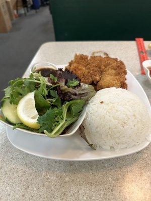 Salad, chicken katsu and rice in dinner combo