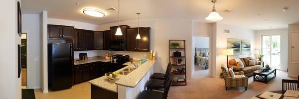 Beautiful, upscale kitchens and living rooms at VERDE Apartments.