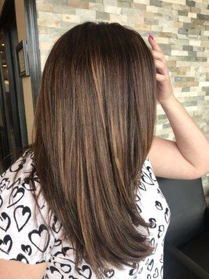 Balyage of sultry bronze caramel dark chocolate colors