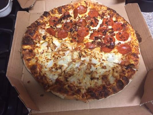 It is so clear that this is not half and half. Turn on your brain Dominos.