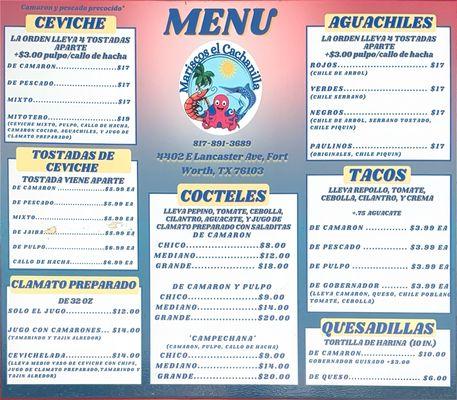 Spanish version of our menu