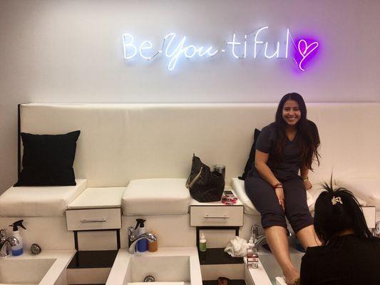 Cami, our beautiful client getting gel mani- regular pedi for $30