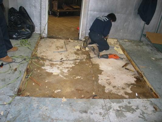 Cutting out and replacing a rotted walk-in freezer floor