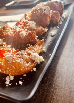 Crispy Calabrian Hot Honey Chicken Wings with Crumbled Gorgonzola Cheese