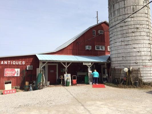 Enter at the silo side of the Charming Red Barn.