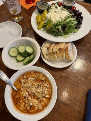 Shrimp saganaki and Greek salad