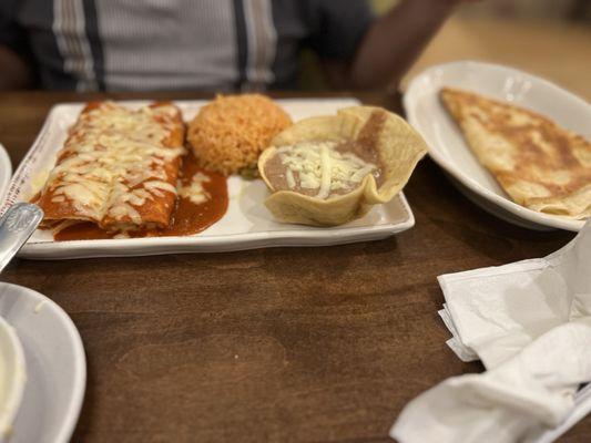 2 cheese enchiladas with cheese quesadilla