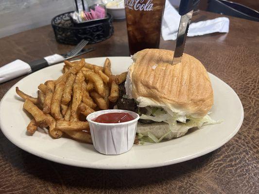 Jumbeaux burger with fries